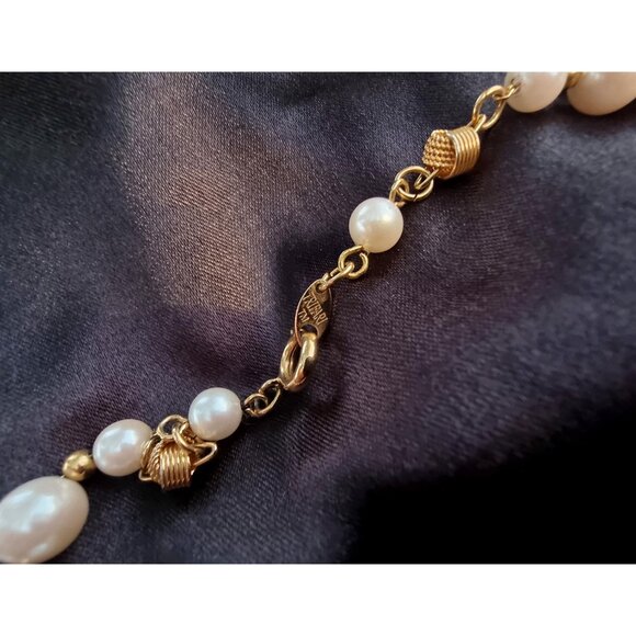 Vintage TRIFARI 1990s Faux Pearl Gold Tone Filigree Link Long Strand Necklace - Picture 5 of 5